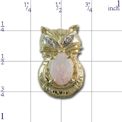 A2293 14K CAT SLIDE WITH OPAL & 2 DIAMOND EYES 
